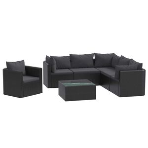 vidaXL Set de muebles de jard&iacute;n y cojines 7 pzas rat&aacute;n sint&eacute;tico negro