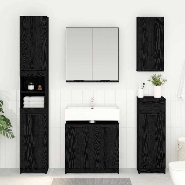 vidaXL Gabinete de Ba&ntilde;o con puerta Roble Negro 64,5 x 33,5 x 59 cm