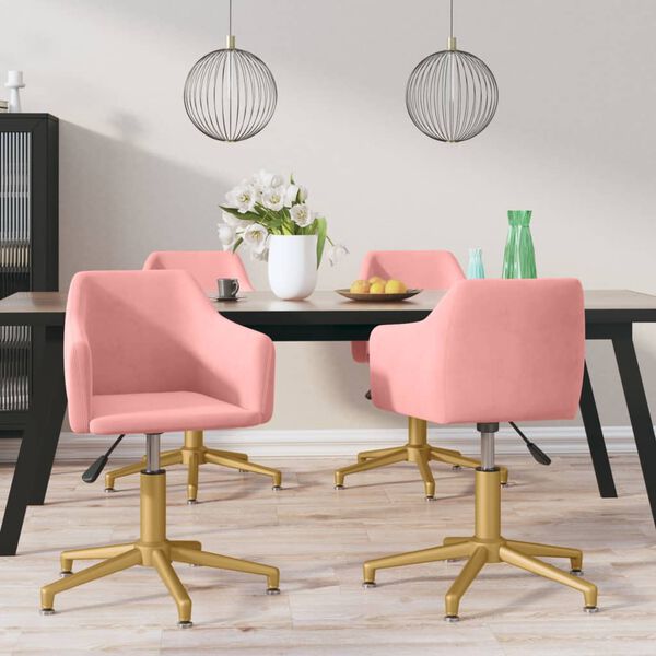 vidaXL Sillas de comedor giratorias 4 unidades de terciopelo rosa