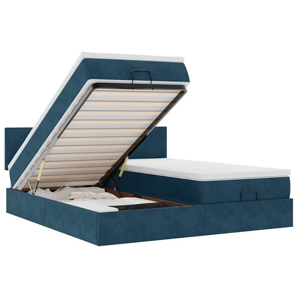 vidaXL Cama otomana con colchones y luces LED azul oscuro 200x200 cm