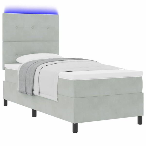 vidaXL Cama Box Spring LED con colch&oacute;n Gris Claro 90 x 190 cm tela