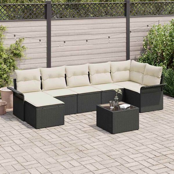 vidaXL Conjunto de sof&aacute; de jard&iacute;n con coj&iacute;n 8 pcs Negro Polirat&aacute;n