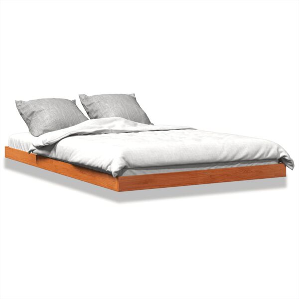 vidaXL Cama sin colch&oacute;n madera maciza de pino marr&oacute;n cera 140x200 cm