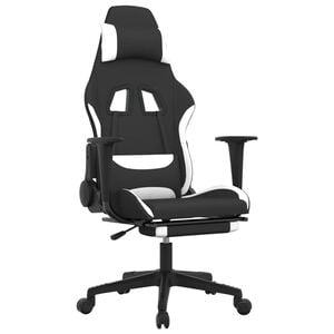 vidaXL Silla gaming con reposapi&eacute;s tela negro y blanco