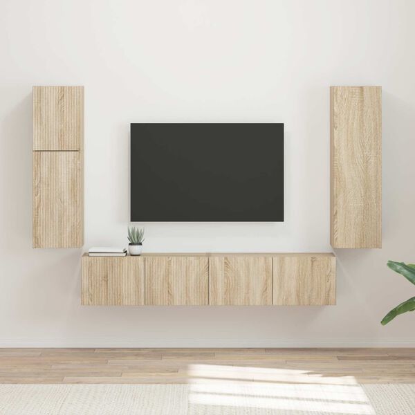 vidaXL Conjunto de mueble de TV Montaje en la pared 4 pcs Roble Sonoma