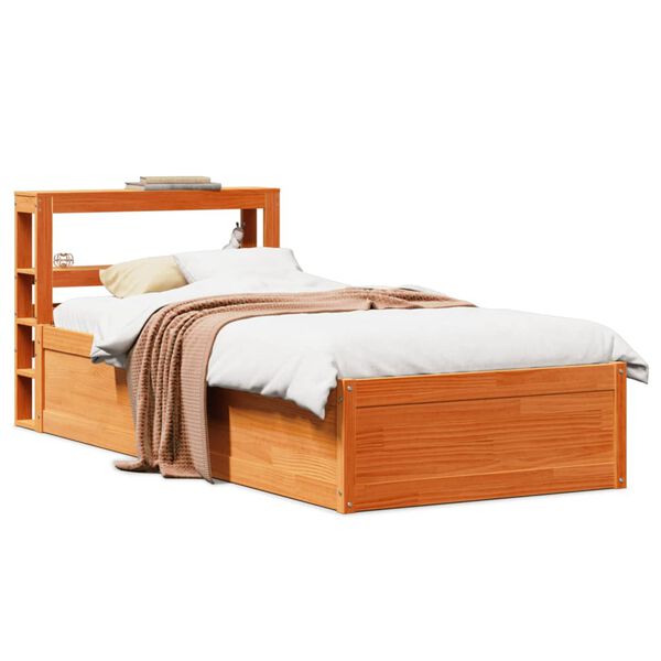 vidaXL Estructura cama con cabecero madera pino marr&oacute;n cera 100x200 cm