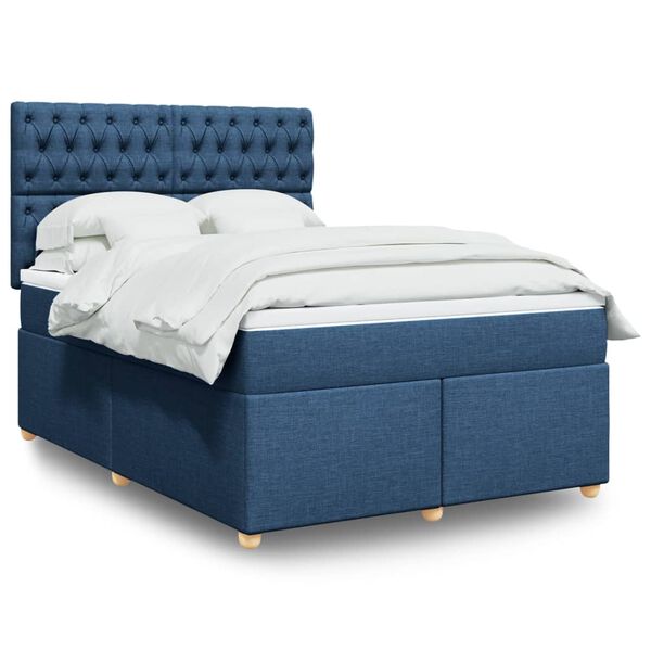 vidaXL Cama box spring con colchón tela azul 160x200 cm