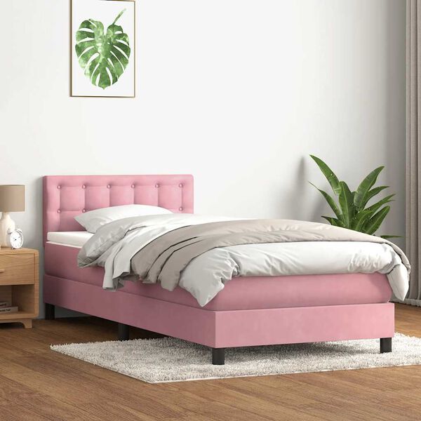 vidaXL Cama box spring con colch&oacute;n terciopelo rosa 100x210 cm