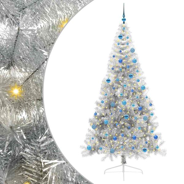 vidaXL Árbol de Navidad Artificial Preiluminado Plateado 240 cm PET