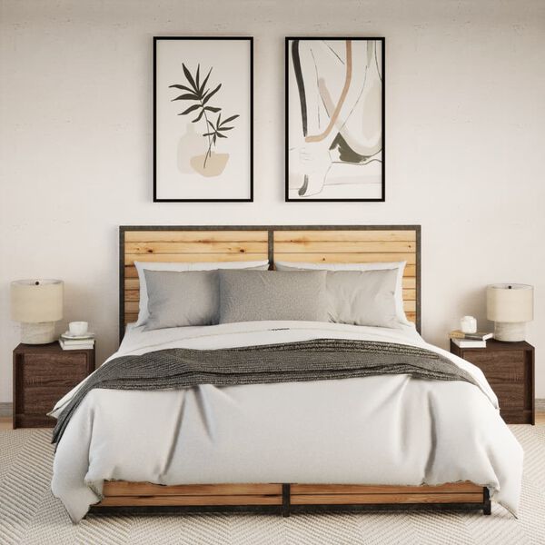 vidaXL Mesitas de noche luces LED 2 uds madera ingenier&iacute;a roble marr&oacute;n