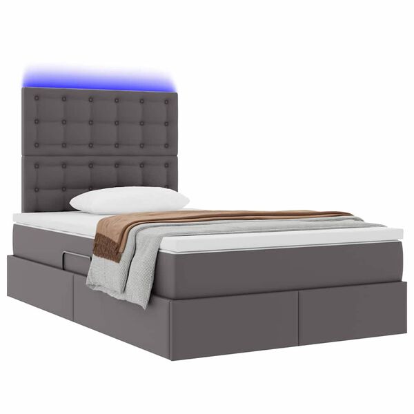 vidaXL Cama con almacenamiento y LED Gris 120 x 200 cm Cuero sint&eacute;tico