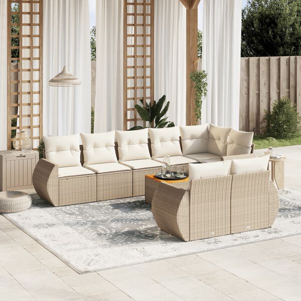 vidaXL Set de sof&aacute;s de jard&iacute;n 9 pzas con cojines rat&aacute;n sint&eacute;tico beige
