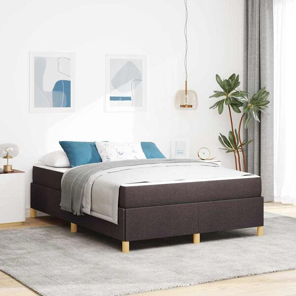 vidaXL Estructura de cama con colch&oacute;n Marr&oacute;n Oscuro 140 x 190 cm tela