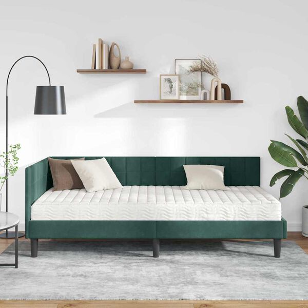 vidaXL Estructura de Cama Esquina con Colch&oacute;n 2 pcs Verde Terciopelo