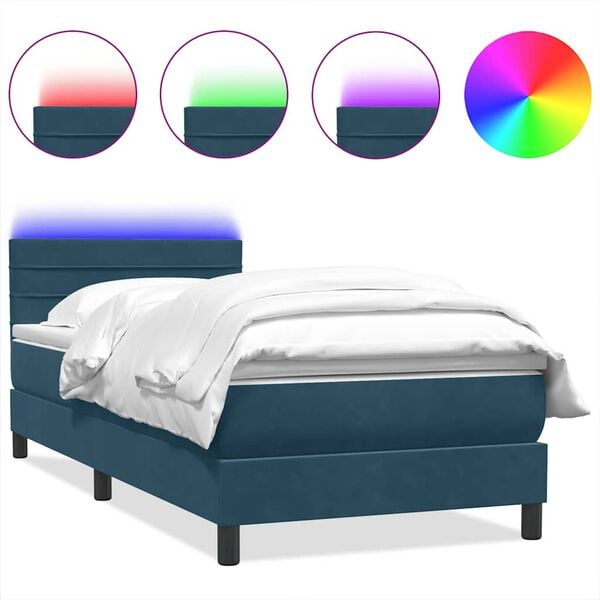 vidaXL Cama box spring con colch&oacute;n y LED terciopelo azul oscuro 80x210 cm