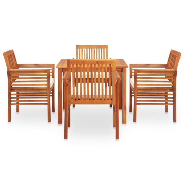 vidaXL Set comedor de jard&iacute;n 5 pzas y cojines madera maciza de acacia