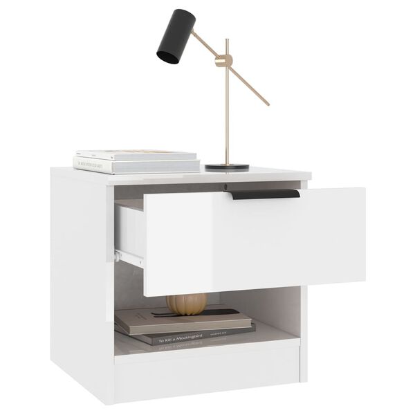 vidaXL Mesita de noche 2 uds madera contrachapada blanco brillante