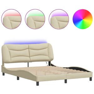 vidaXL Estructura de cama con LED sin colch&oacute;n Hvar tela color crema 160x200 cm