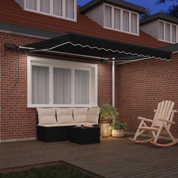 vidaXL Toldo Retr&aacute;ctil con luces de tiras LED Negro 300 x 250 cm tela