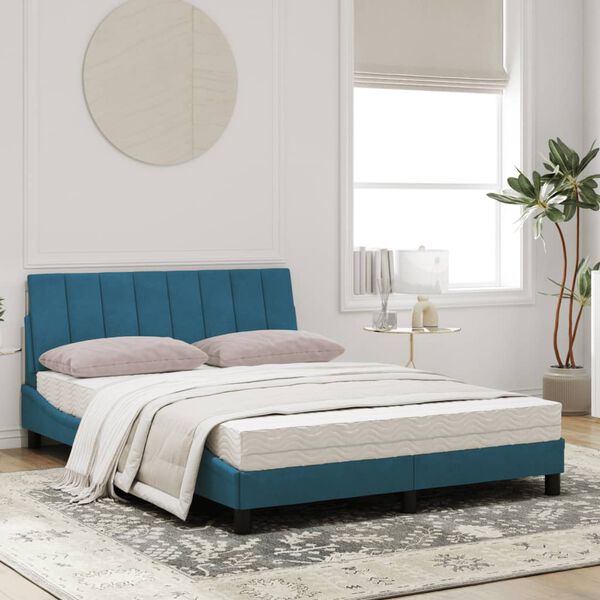 vidaXL Cama con colch&oacute;n Hanko azul terciopelo 120x200 cm