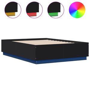 vidaXL Estructura cama con luces LED madera ingenier&iacute;a negro 120x190cm
