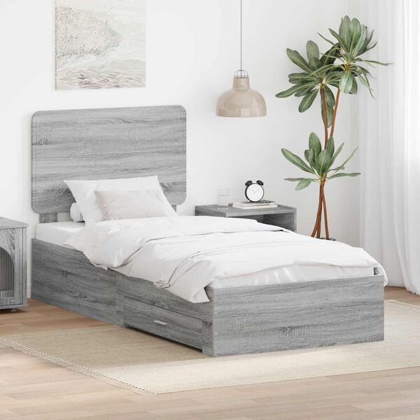 vidaXL Estructura de cama con cabecera Gris Sonoma 100 x 200 cm