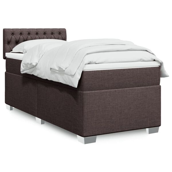 vidaXL Cama box spring con colch&oacute;n tela marr&oacute;n oscuro 90x190 cm