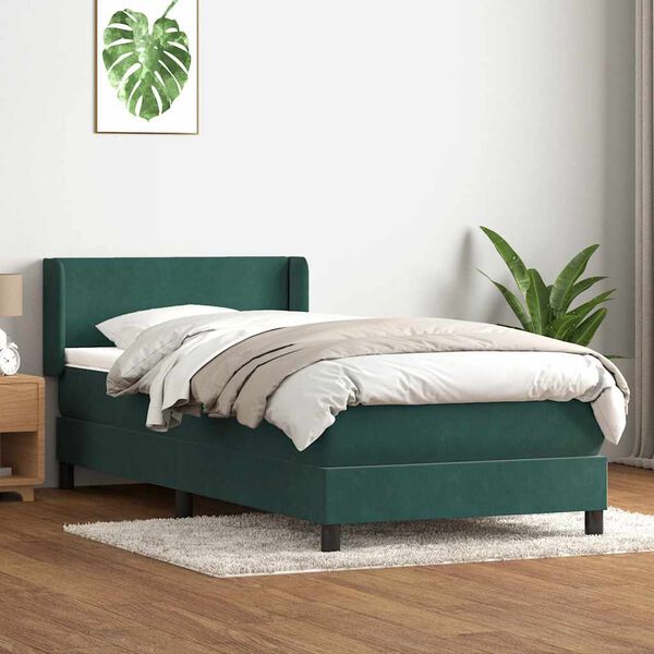 vidaXL Cama box spring con colch&oacute;n terciopelo verde oscuro 90x210 cm