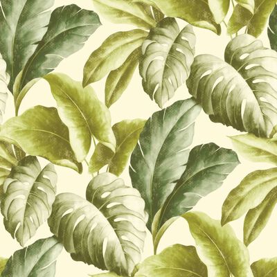DUTCH WALLCOVERINGS Papel pintado hojas tropicales verde y blanco