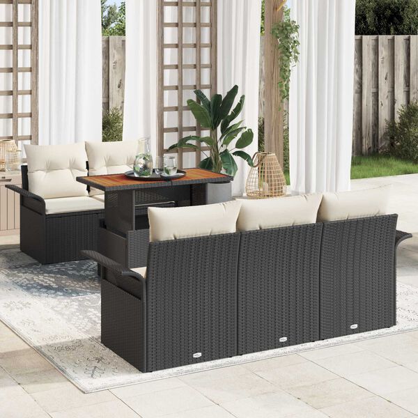 vidaXL Conjunto de sof&aacute;s de jard&iacute;n 6 pcs Negro y crema rat&aacute;n sint&eacute;tico