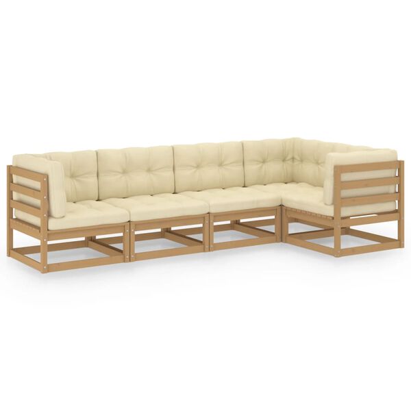 vidaXL Juego de muebles de jard&iacute;n 5 pzas y cojines madera pino maciza