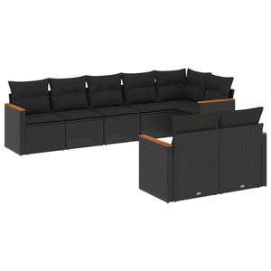 vidaXL Set de sof&aacute;s de jard&iacute;n 8 piezas y cojines rat&aacute;n sint&eacute;tico negro