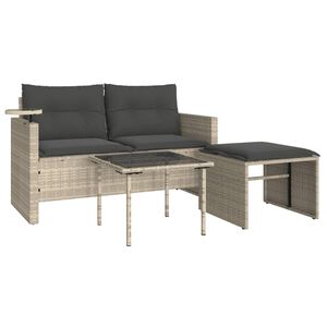 vidaXL Set de sof&aacute; de jard&iacute;n 3 pzas y cojines rat&aacute;n sint&eacute;tico gris