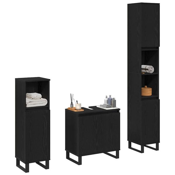 vidaXL Juego de muebles de ba&ntilde;o Montaje en la pared 3 pcs Roble Negro