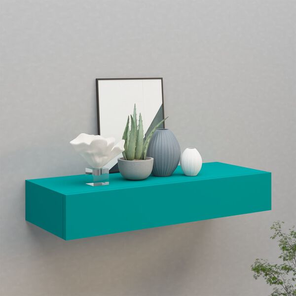 vidaXL Estante con caj&oacute;n de pared MDF azul 60x23,5x10 cm