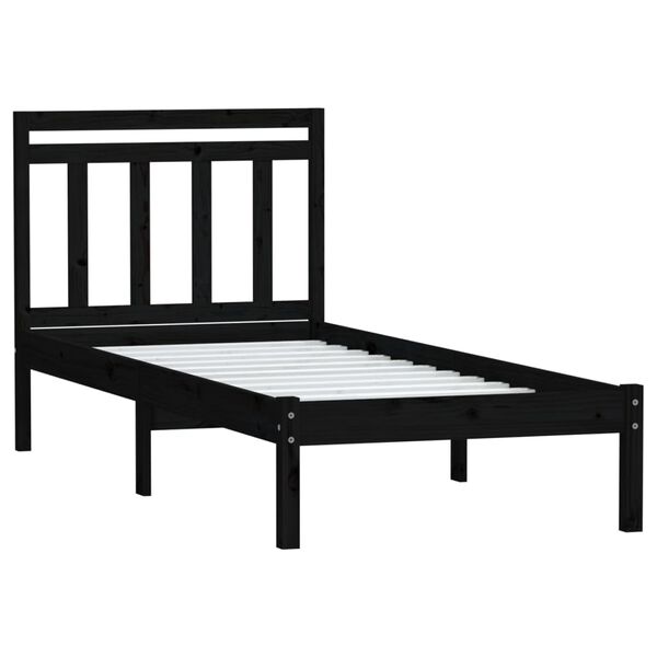 vidaXL Estructura cama madera maciza individual negro 75x190 cm