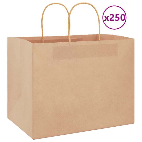 vidaXL Bolsas de papel con asas 250 uds marr&oacute;n 32x22x24 cm
