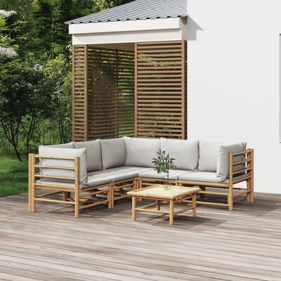 vidaXL Set de muebles de jardín 6 piezas bambú con cojines gris claro