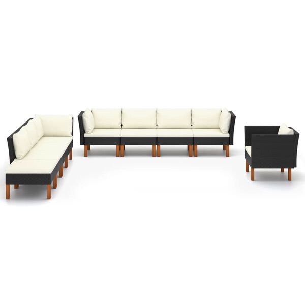 vidaXL Set muebles de jard&iacute;n 10 pzas rat&aacute;n sint&eacute;tico eucalipto negro