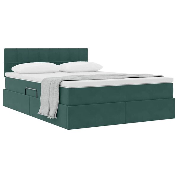 vidaXL Cama con almacenamiento Verde oscuro 140 x 200 cm Terciopelo