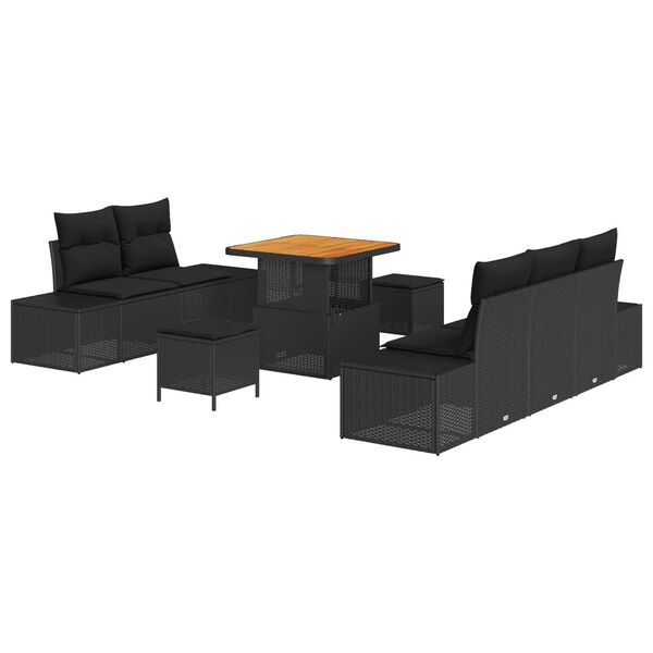 vidaXL Conjunto de sofá de jardín con cojín con almohada 8 pcs Negro