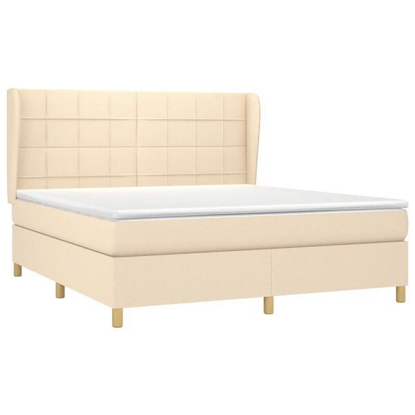 vidaXL Cama box spring con colch&oacute;n tela color crema 180x200 cm
