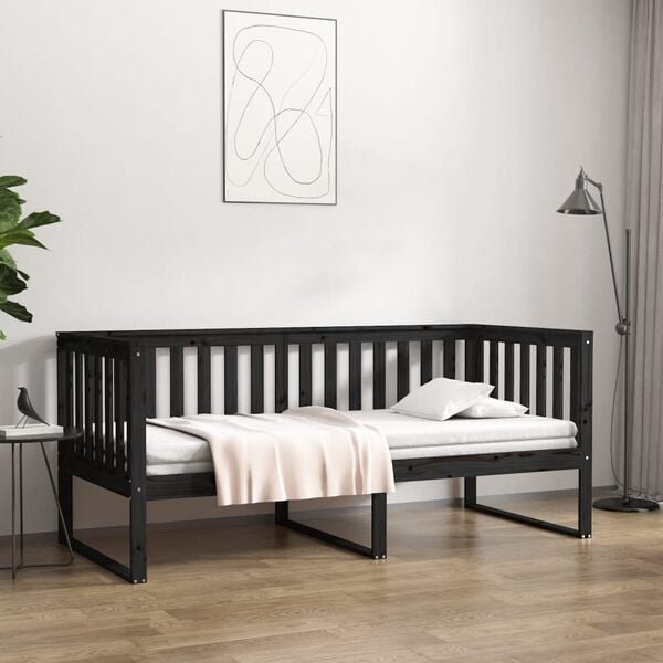 vidaXL Sof&aacute; cama sin colch&oacute;n madera maciza de pino negro 90x190 cm
