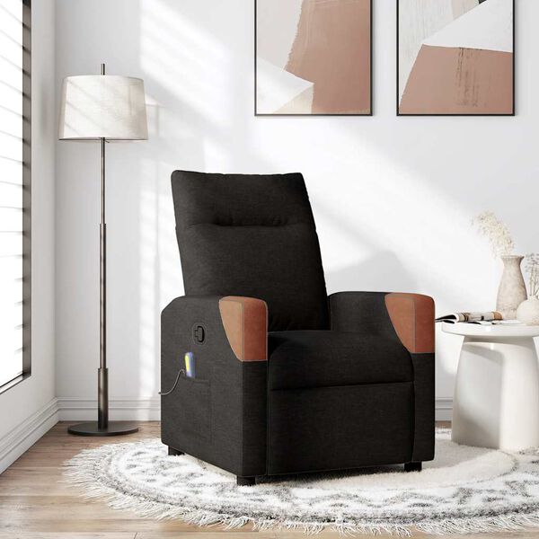 vidaXL Sill&oacute;n reclinable de masaje de tela negro