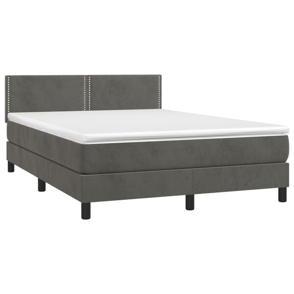 vidaXL Cama box spring colch&oacute;n y LED terciopelo gris oscuro 140x190 cm