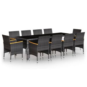 vidaXL Set de comedor de jardín 11 pzas ratán sintético gris