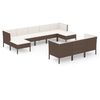 vidaXL Set muebles de jard&iacute;n 10 piezas cojines rat&aacute;n sint&eacute;tico marr&oacute;n