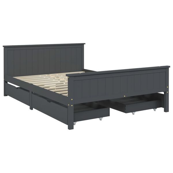 vidaXL Estructura de cama 4 cajones madera pino gris oscuro 140x200 cm