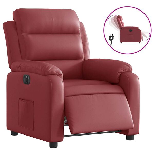vidaXL Sill&oacute;n reclinable el&eacute;ctrico de cuero sint&eacute;tico rojo tinto