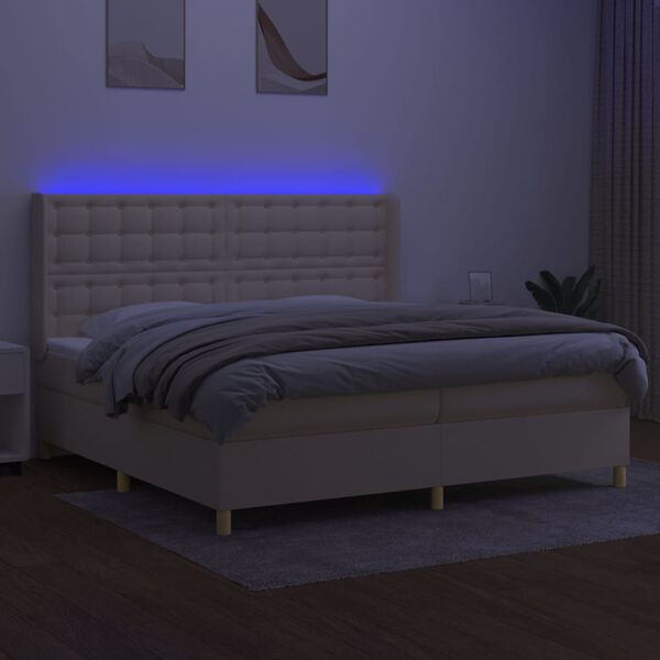 vidaXL Cama box spring colch&oacute;n y luces LED tela crema 200x200 cm
